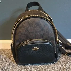 Coach Gold/Brown Mini Court Backpack COACH® Outlet | Court Backpack In Blocked Signature Canvas main image 2